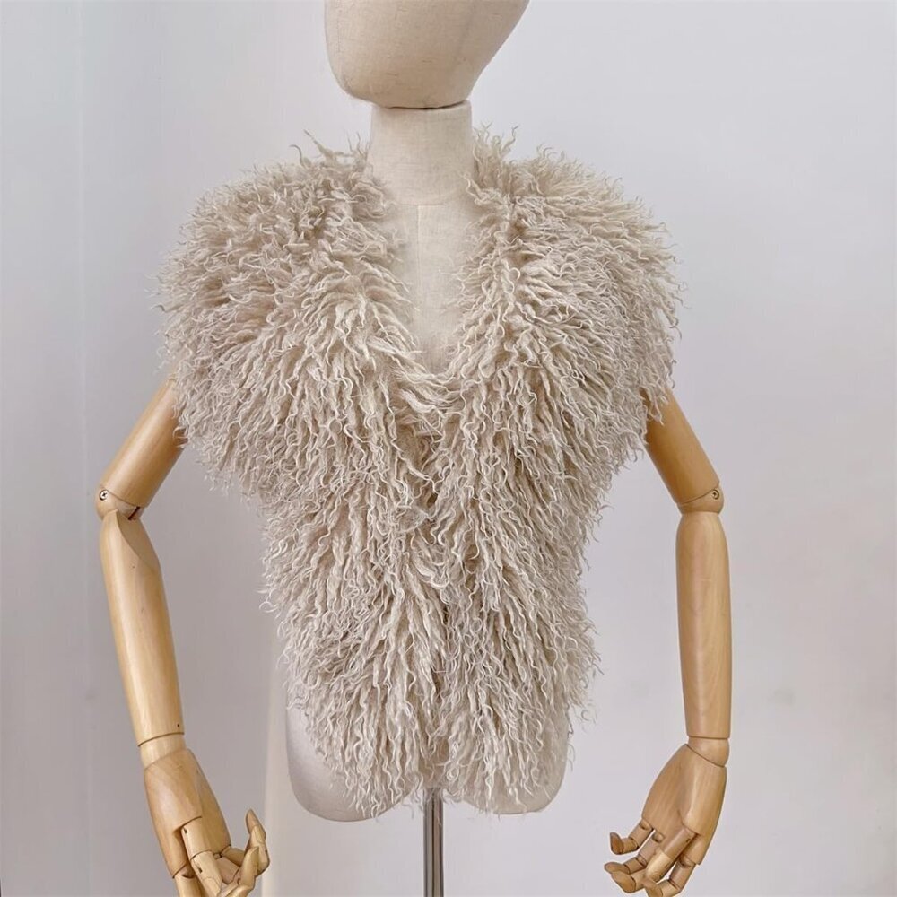 Women's Faux Fur Vest Tank Top Sleeveless Back Tie Halter Shaggy Waistcoat - Picture 2 of 6